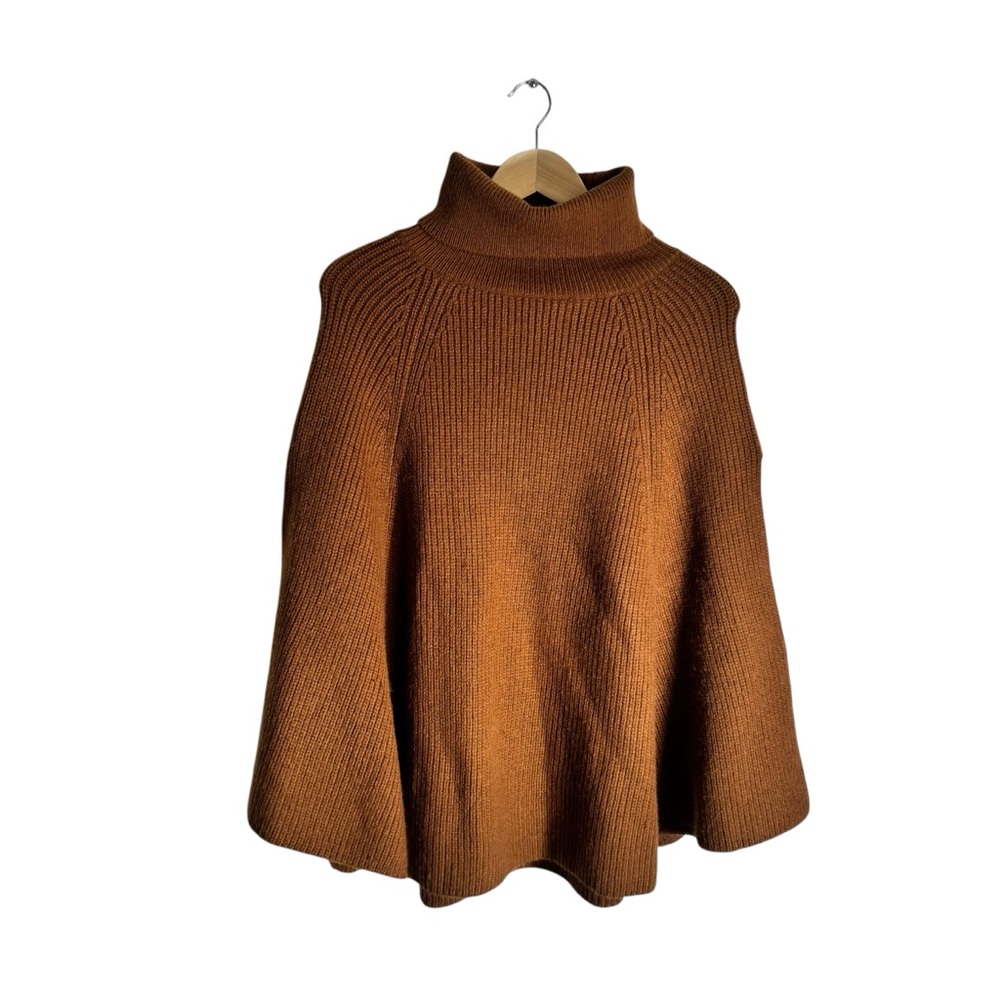 Anthropologie Ribbed Knit Poncho Turtleneck Sweater Layering Brown Women's OS - Picture 5 of 9